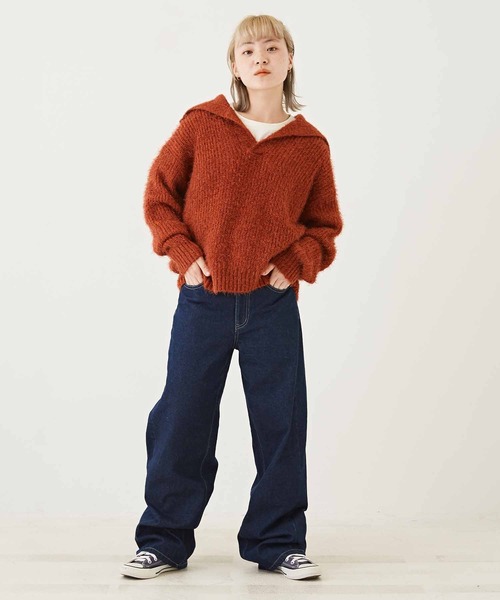 CUBE SUGAR（キューブシュガー）の「シャギーニット襟付スキッパープルオーバー（ニット/セーター・レディース・パープル/イエロー/チャコールグレー/レッド・M）」の17枚目の写真