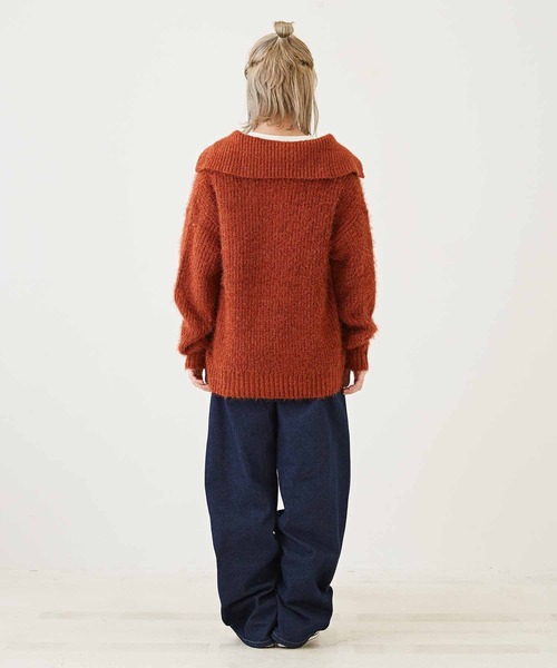 CUBE SUGAR（キューブシュガー）の「シャギーニット襟付スキッパープルオーバー（ニット/セーター・レディース・パープル/イエロー/チャコールグレー/レッド・M）」の19枚目の写真