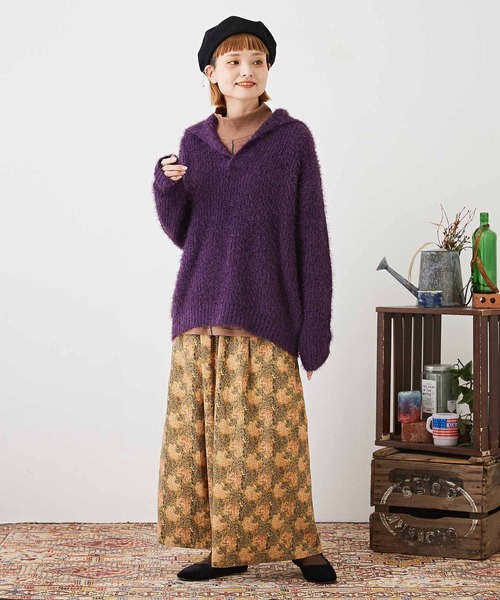 CUBE SUGAR（キューブシュガー）の「シャギーニット襟付スキッパープルオーバー（ニット/セーター・レディース・パープル/イエロー/チャコールグレー/レッド・M）」の20枚目の写真