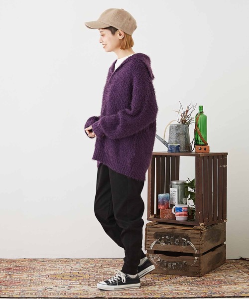 CUBE SUGAR（キューブシュガー）の「シャギーニット襟付スキッパープルオーバー（ニット/セーター・レディース・パープル/イエロー/チャコールグレー/レッド・M）」の22枚目の写真