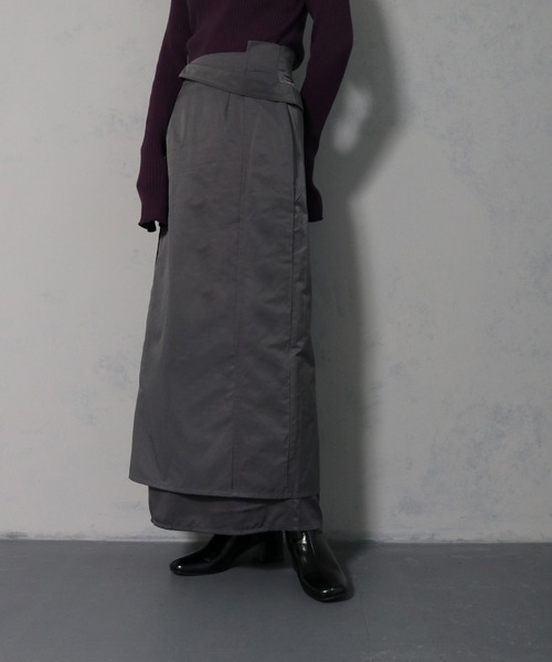 &g'aime(アンジェム)の「【&g'aime】ツイルレイヤードベルトデザインスカート(スカート・レディース・チャコールグレー/ブラック・FREE)」の14枚目の写真