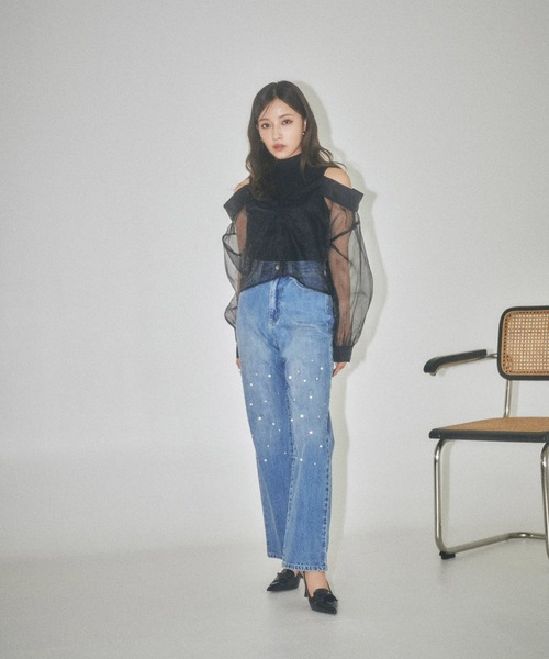 ANDGEEBEE(アンジービー)の「ビジューストレートデニム(デニムパンツ・レディース・ブラック/ブルー・MEDIUM/SMALL)」の5枚目の写真