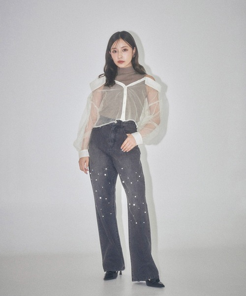 ANDGEEBEE(アンジービー)の「ビジューストレートデニム(デニムパンツ・レディース・ブラック/ブルー・MEDIUM/SMALL)」の12枚目の写真