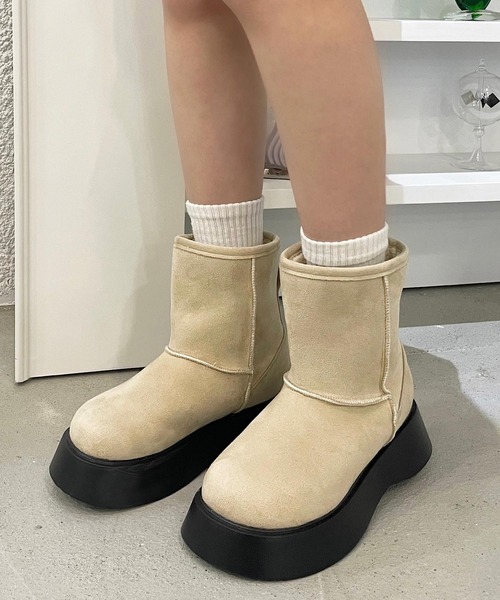セール】厚底 ムートンブーツ トラックソール ショートブーツ