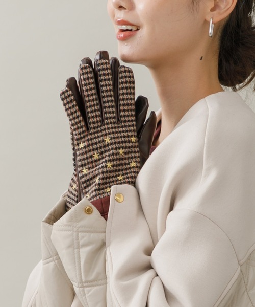 KATHARINE ROSS(キャサリンロス)の「【KATHARINE ROSS】星柄刺繍グローブ(手袋・レディース・ブラック/ブラウン・MEDIUM)」の2枚目の写真