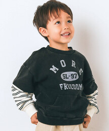 SLAP SLIP（スラップスリップ）の「ケミカル加工/重ね着風ボーダー袖フロッキープリントトレーナー(90~130cm)（スウェット・キッズ）」