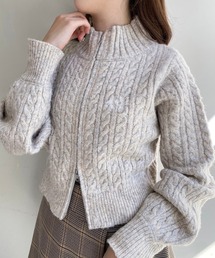 one after another NICE CLAUP | ワンポイント刺繍/ダブルジップアップケーブルニット(ニット/セーター)