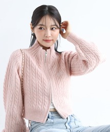 one after another NICE CLAUP | ワンポイント刺繍/ダブルジップアップケーブルニット(ニット/セーター)