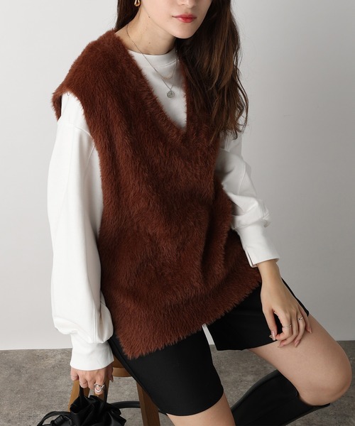 acro（アクロ）の「フェザーヤーンVネックベスト/AC3325（ベスト・レディース・アイボリー/グレー/ブラウン・ﾌﾘ-）」の15枚目の写真