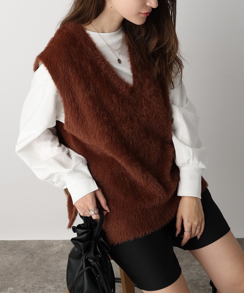 acro（アクロ）の「フェザーヤーンVネックベスト/AC3325（ベスト・レディース・アイボリー/グレー/ブラウン・ﾌﾘ-）」の16枚目の写真