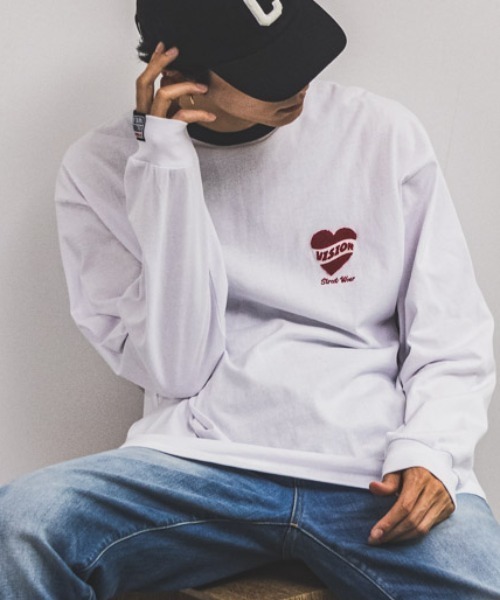 VISION STREET WEAR(ヴィジョンストリートウェア)の「VISION STREET WEAR ハートサガラ刺繍長袖Tシャツ(Tシャツ/カットソー・メンズ・ブラック/ホワイト×ブラック/ホワイト×レッド・L/M/XL)」の4枚目の写真