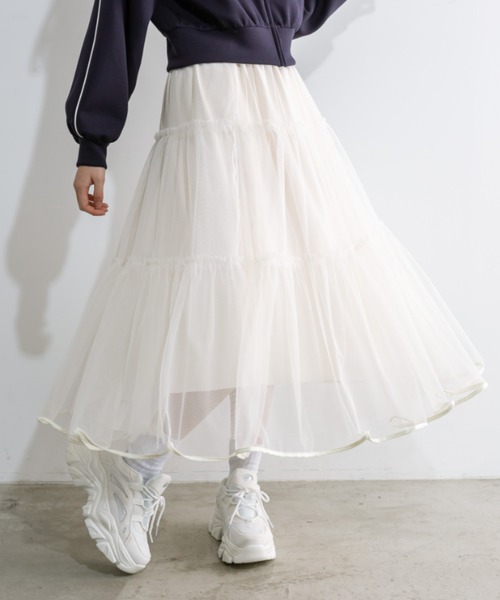 OLIVE des OLIVE(オリーブデオリーブ)の「チュールティアードスカート(スカート・レディース・ブラック/オフホワイト/チャコールグレー・FREE)」の2枚目の写真