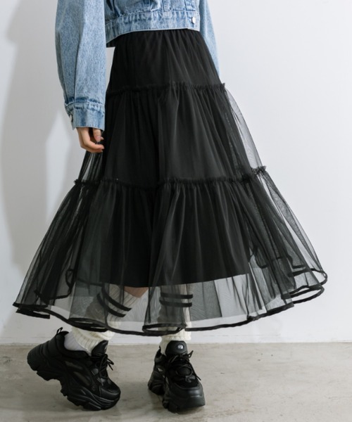【SinceThen】 tulle Skirt チュール ティアード スカート ap retro スカート チュールティアードスカート : ZOZOTOWN