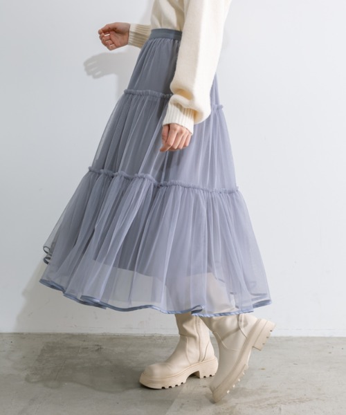 【SinceThen】 tulle Skirt チュール ティアード スカート スカート チュールティアードロングスカート : ZOZOTOWN Yahoo