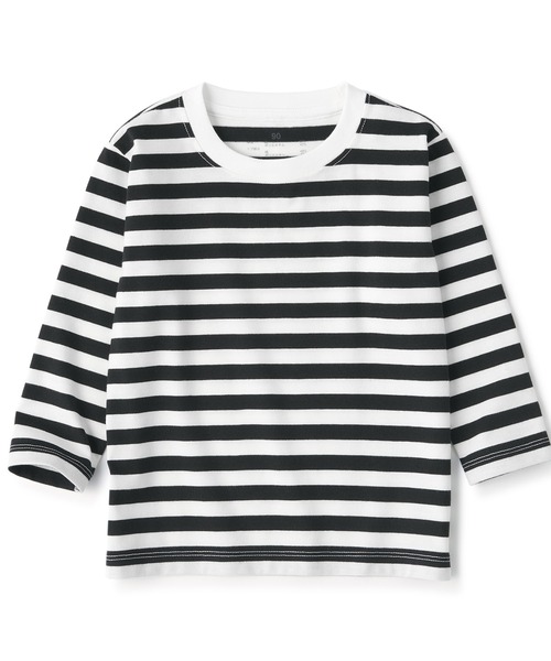 無印良品（ムジルシリョウヒン）の「ベビー　あたまするっと　クルーネック長袖Ｔシャツ　ボーダー（Tシャツ/カットソー・キッズ・ライトイエロー系1/ライトグリーン系/グレー系その他/ブルー系8/パープル系3/ブラック系・80/90/100）」の2枚目の写真