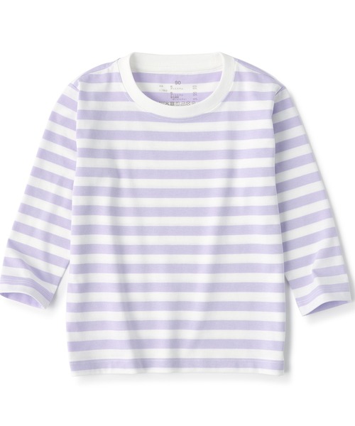 無印良品（ムジルシリョウヒン）の「ベビー　あたまするっと　クルーネック長袖Ｔシャツ　ボーダー（Tシャツ/カットソー・キッズ・ライトイエロー系1/ライトグリーン系/グレー系その他/ブルー系8/パープル系3/ブラック系・80/90/100）」の5枚目の写真
