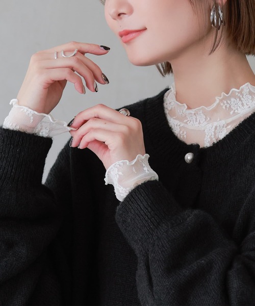 n'OrLABEL（ノアールレーベル）の「【廃盤】『チュールレースカットソー』（Tシャツ/カットソー・レディース・オフホワイト/ブラック・1/2）」の2枚目の写真