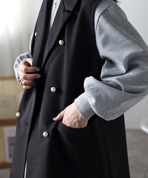 ANAYI ジレ　パールボタン ネイビー ベスト セットアップ対応商品】オックスストレッチポケットジレ|ANAYI