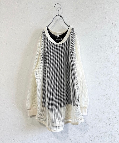 CALMIA（カルミア）の「レイヤードメッシュトップス/おとな（Tシャツ/カットソー・レディース・ブラック/ブルー/オフホワイト・160cm）」の8枚目の写真