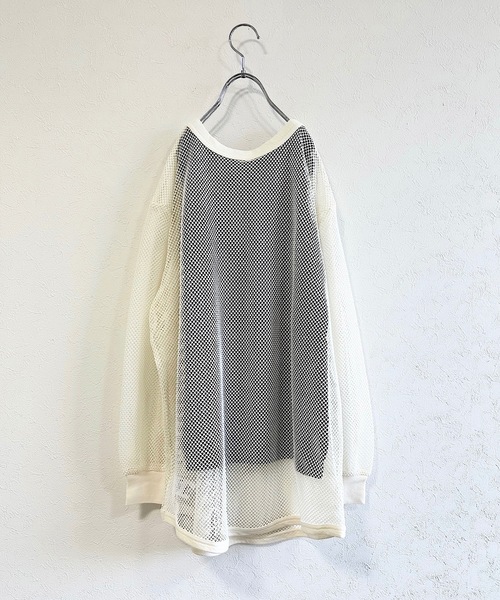 CALMIA（カルミア）の「レイヤードメッシュトップス/おとな（Tシャツ/カットソー・レディース・ブラック/ブルー/オフホワイト・160cm）」の9枚目の写真