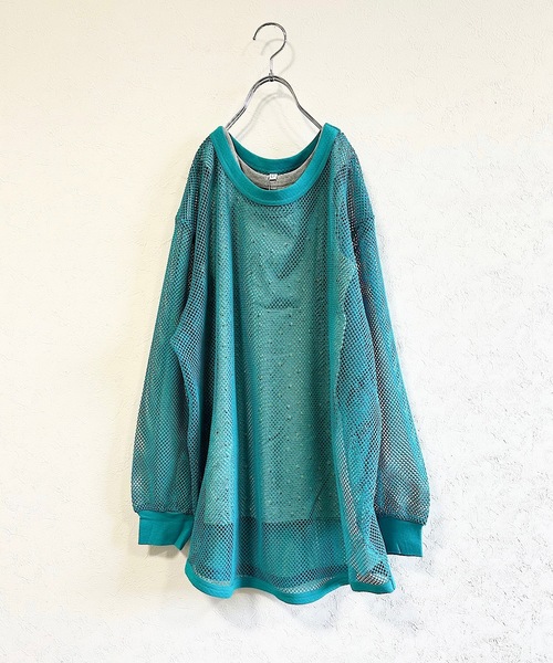 CALMIA（カルミア）の「レイヤードメッシュトップス/おとな（Tシャツ/カットソー・レディース・ブラック/ブルー/オフホワイト・160cm）」の11枚目の写真