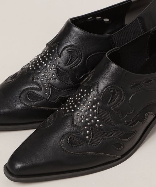 JEANASIS（ジーナシス）の「ウエスタンヒールシューズ/105284（スリッポン・レディース・ブラック/ベージュ・MEDIUM/LARGE）」の6枚目の写真