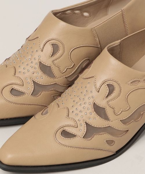 JEANASIS（ジーナシス）の「ウエスタンヒールシューズ/105284（スリッポン・レディース・ブラック/ベージュ・MEDIUM/LARGE）」の4枚目の写真