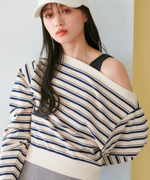VIS | マルチボーダーオフショルトップス(Tシャツ/カットソー)