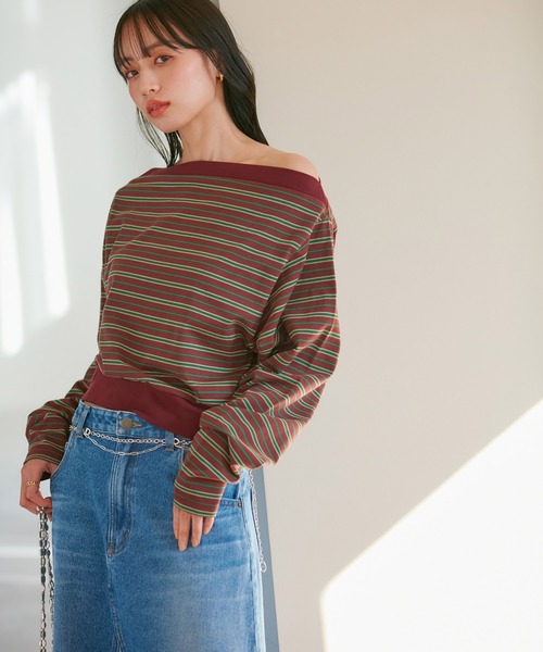 VIS(ビス)の「マルチボーダーオフショルトップス(Tシャツ/カットソー・レディース・レッド系その他4/ホワイト系その他5・FREE)」の10枚目の写真
