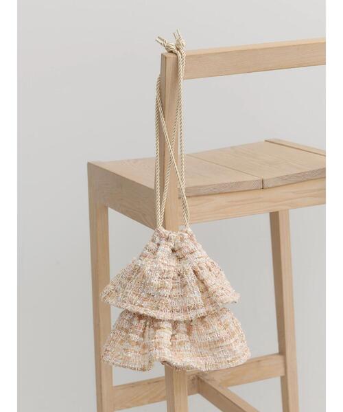 earth music&ecology（アースミュージックアンドエコロジー）の「フリルツイード巾着バッグ（エコバッグ/サブバッグ・レディース・マルチ/ピンクベージュ・FREE）」の3枚目の写真