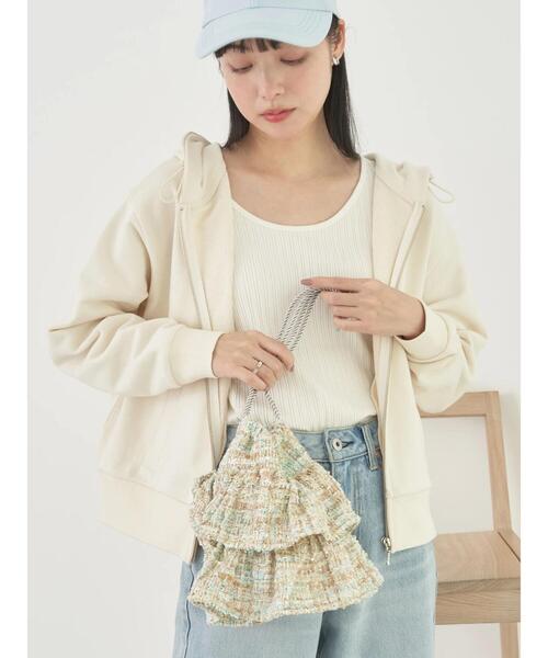 earth music&ecology（アースミュージックアンドエコロジー）の「フリルツイード巾着バッグ（エコバッグ/サブバッグ・レディース・マルチ/ピンクベージュ・FREE）」の5枚目の写真