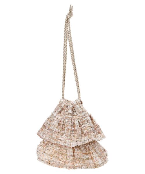 earth music&ecology（アースミュージックアンドエコロジー）の「フリルツイード巾着バッグ（エコバッグ/サブバッグ・レディース・マルチ/ピンクベージュ・FREE）」の7枚目の写真