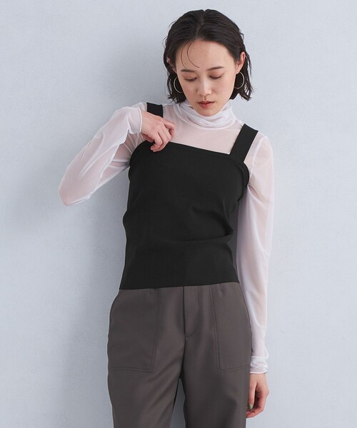 green label relaxing（グリーンレーベルリラクシング）の「TINY タイニー ニット ベアタンクトップ -ウォッシャブル・接触冷感-（タンクトップ・レディース・ブラック/オリーブ/オフホワイト・FREE）」の12枚目の写真