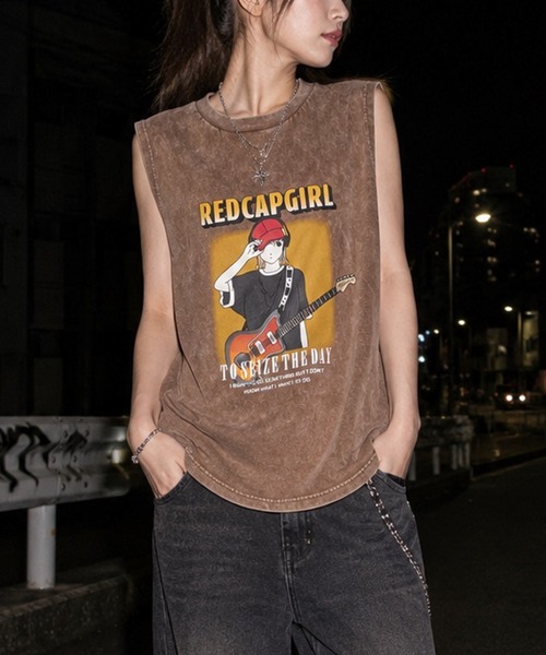 Red Cap Girl(レッドキャプガール)の「【a-r】〔Red Cap Girl/レッドキャップガール〕スノーウォッシュ ヴィンテージ加工イラスト ルーズサイズ ノースリーブ(タンクトップ・メンズ・ブラック系その他2/ブラック系その他/ブラック系その他3/ブラック系その他4/ベージュ系その他/ベージュ系その他2/ベージュ系その他4/ベージュ系その他3/ピンク系2/ブラウン系1/ピンク系1/ブラック系2/ブラウン系2/ブラック系1・LARGE/MEDIUM/X-LARGE)」の8枚目の写真