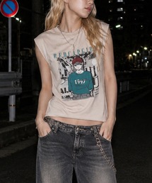 【a-r】〔Red Cap Girl/レッドキャップガール〕スノーウォッシュ ヴィンテージ加工イラスト ルーズサイズ ノースリーブ