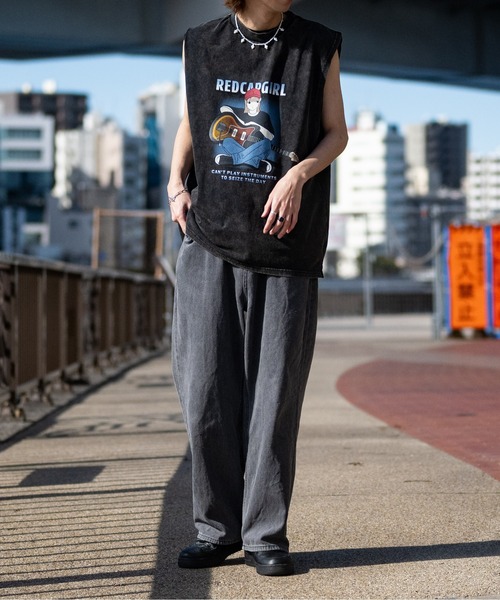 【a-r】〔Red Cap Girl/レッドキャップガール〕スノーウォッシュ ヴィンテージ加工イラスト ルーズサイズ ノースリーブ（タンクトップ）｜Red Cap Girl（レッドキャプガール）