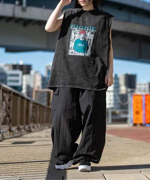 【a-r】〔Red Cap Girl/レッドキャップガール〕スノーウォッシュ ヴィンテージ加工イラスト ルーズサイズ ノースリーブ（タンクトップ）｜Red Cap Girl（レッドキャプガール）