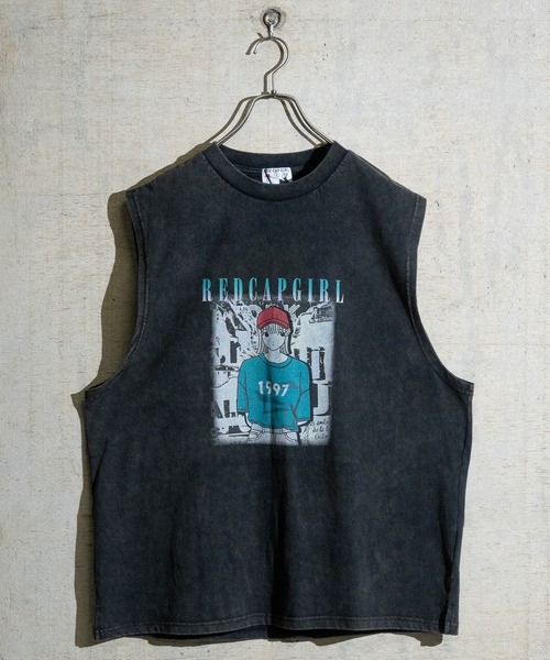 【a-r】〔Red Cap Girl/レッドキャップガール〕スノーウォッシュ ヴィンテージ加工イラスト ルーズサイズ ノースリーブ（タンクトップ）｜Red Cap Girl（レッドキャプガール）