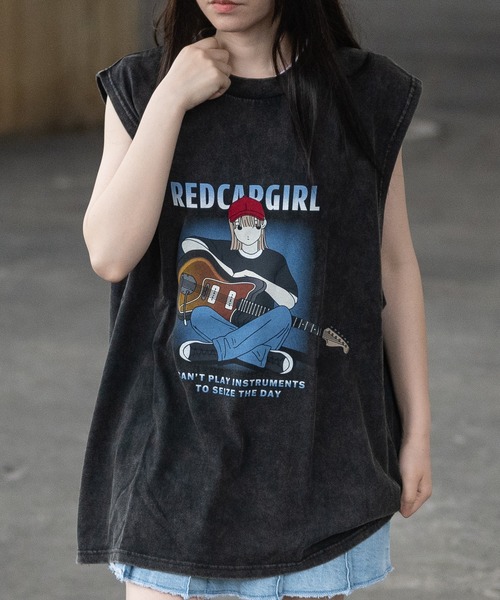 【a-r】〔Red Cap Girl/レッドキャップガール〕スノーウォッシュ ヴィンテージ加工イラスト ルーズサイズ ノースリーブ（タンクトップ）｜Red Cap Girl（レッドキャプガール）
