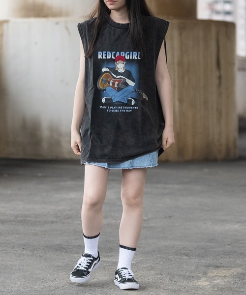 【a-r】〔Red Cap Girl/レッドキャップガール〕スノーウォッシュ ヴィンテージ加工イラスト ルーズサイズ ノースリーブ（タンクトップ）｜Red Cap Girl（レッドキャプガール）