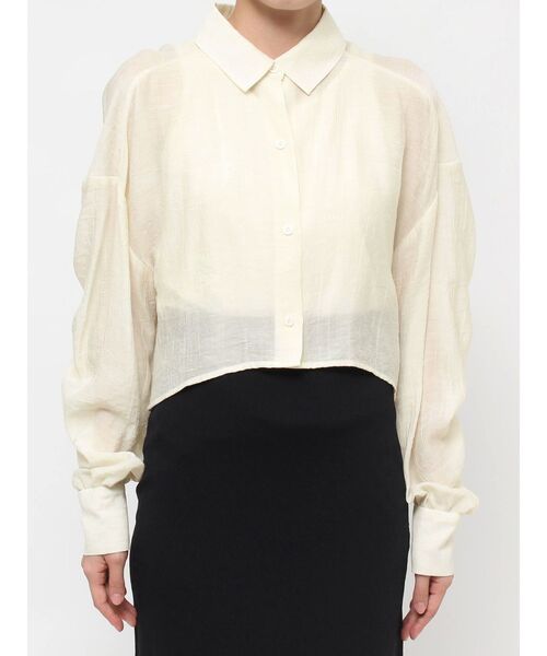 LAGUNAMOON（ラグナムーン）の「ギャザークロップドシャツ（シャツ/ブラウス・レディース・ブラック/ホワイト・FREE）」の3枚目の写真