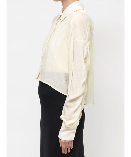 LAGUNAMOON（ラグナムーン）の「ギャザークロップドシャツ（シャツ/ブラウス・レディース・ブラック/ホワイト・FREE）」の4枚目の写真