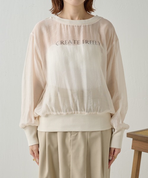 COLLAGE GALLARDAGALANTE（コラージュガリャルダガランテ）の「【OT】ロゴプリントシアーロンT/WEB限定（Tシャツ/カットソー・レディース・オフホワイト/チャコールグレー・FREE）」の15枚目の写真
