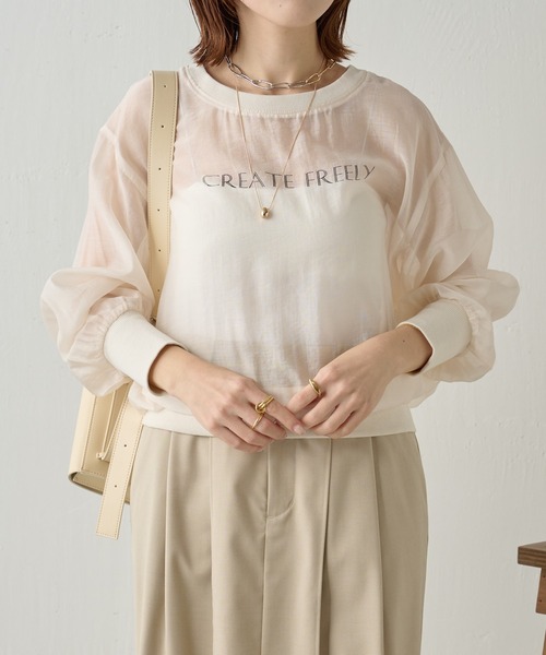 COLLAGE GALLARDAGALANTE（コラージュガリャルダガランテ）の「【OT】ロゴプリントシアーロンT/WEB限定（Tシャツ/カットソー・レディース・オフホワイト/チャコールグレー・FREE）」の21枚目の写真