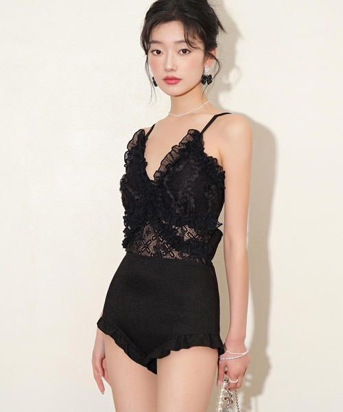 【セール】ボレロ付き バックシャン フリル×レース ワンピース水着 セットアップ（水着）｜OSYAREVO（オシャレボ）
