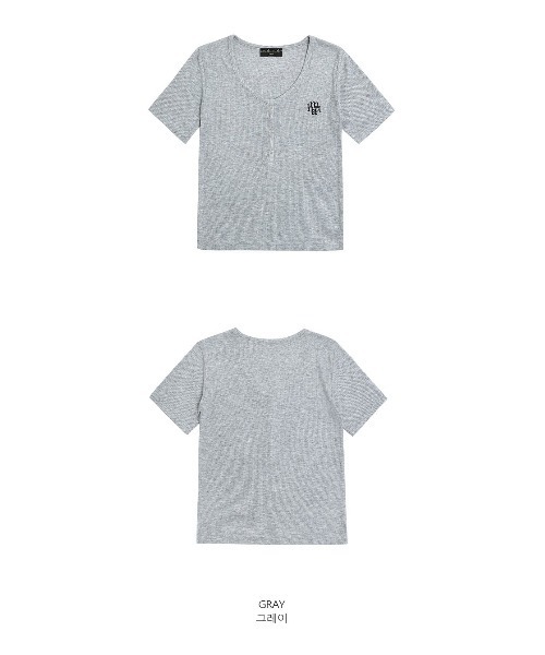 muahmuah(ムーアムーア)の「A'GEM/9 × .kom 『muah muah/ムーアムーア』 LOGO POINT BUTTON HALF T-SHIRT/ロゴポイント ボタンハーフTシャツ(Tシャツ/カットソー・レディース・ホワイト/グレー/ブラック・FREE)」の16枚目の写真
