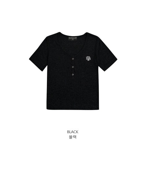 muahmuah(ムーアムーア)の「A'GEM/9 × .kom 『muah muah/ムーアムーア』 LOGO POINT BUTTON HALF T-SHIRT/ロゴポイント ボタンハーフTシャツ(Tシャツ/カットソー・レディース・ホワイト/グレー/ブラック・FREE)」の18枚目の写真