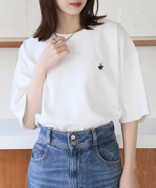 BEVERLY HILLS POLO CLUB（ビバリーヒルズポロクラブ）の「ワンポイントロゴ刺繍【BEVERLY HILLS POLO CLUB】クルーネックビンテージポニーTシャツ 半袖 4222-4752（Tシャツ/カットソー・レディース・ブラック/ブルー/オフホワイト/バーガンディー・L/M/XL）」の18枚目の写真