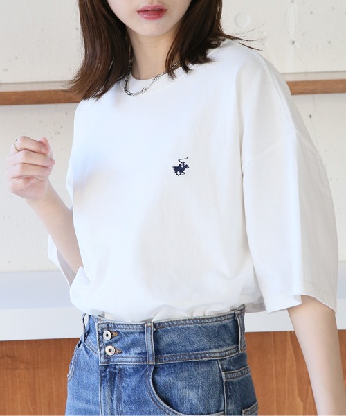 BEVERLY HILLS POLO CLUB（ビバリーヒルズポロクラブ）の「ワンポイントロゴ刺繍【BEVERLY HILLS POLO CLUB】クルーネックビンテージポニーTシャツ 半袖 4222-4752（Tシャツ/カットソー・レディース・ブラック/ブルー/オフホワイト/バーガンディー・L/M/XL）」の6枚目の写真