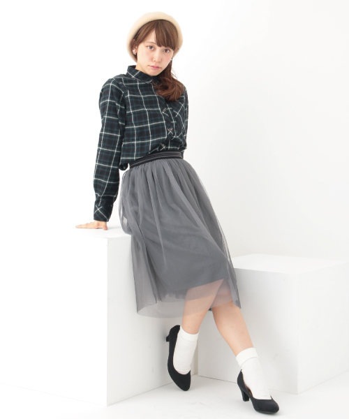 earth music&ecology（アースミュージックアンドエコロジー）の「ネルチェックシャツ（シャツ/ブラウス・レディース・ブラック/グリーン/イエロー/レッド・LARGE/MEDIUM）」の2枚目の写真